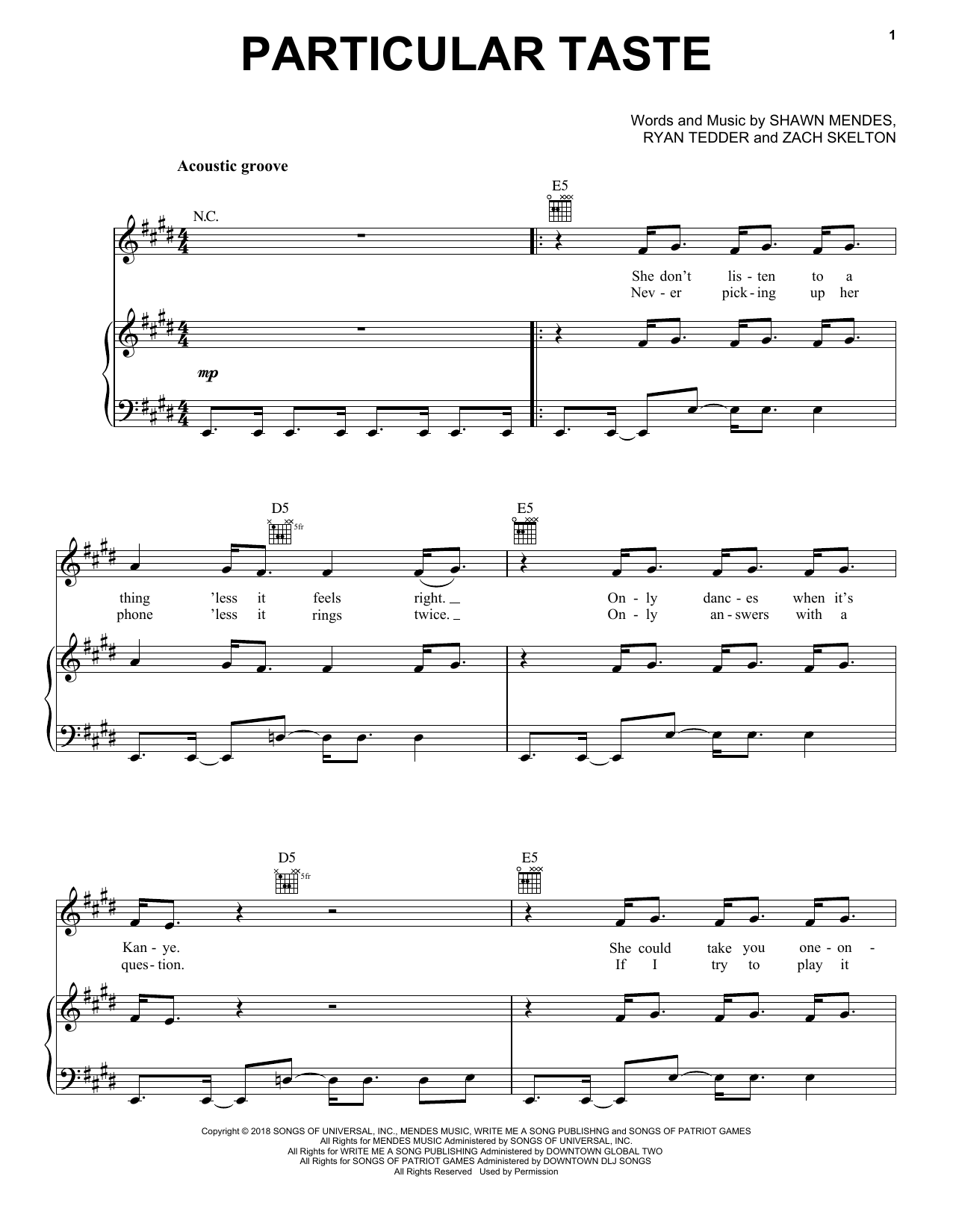 Download Shawn Mendes Particular Taste Sheet Music and learn how to play Piano, Vocal & Guitar Chords (Right-Hand Melody) PDF digital score in minutes