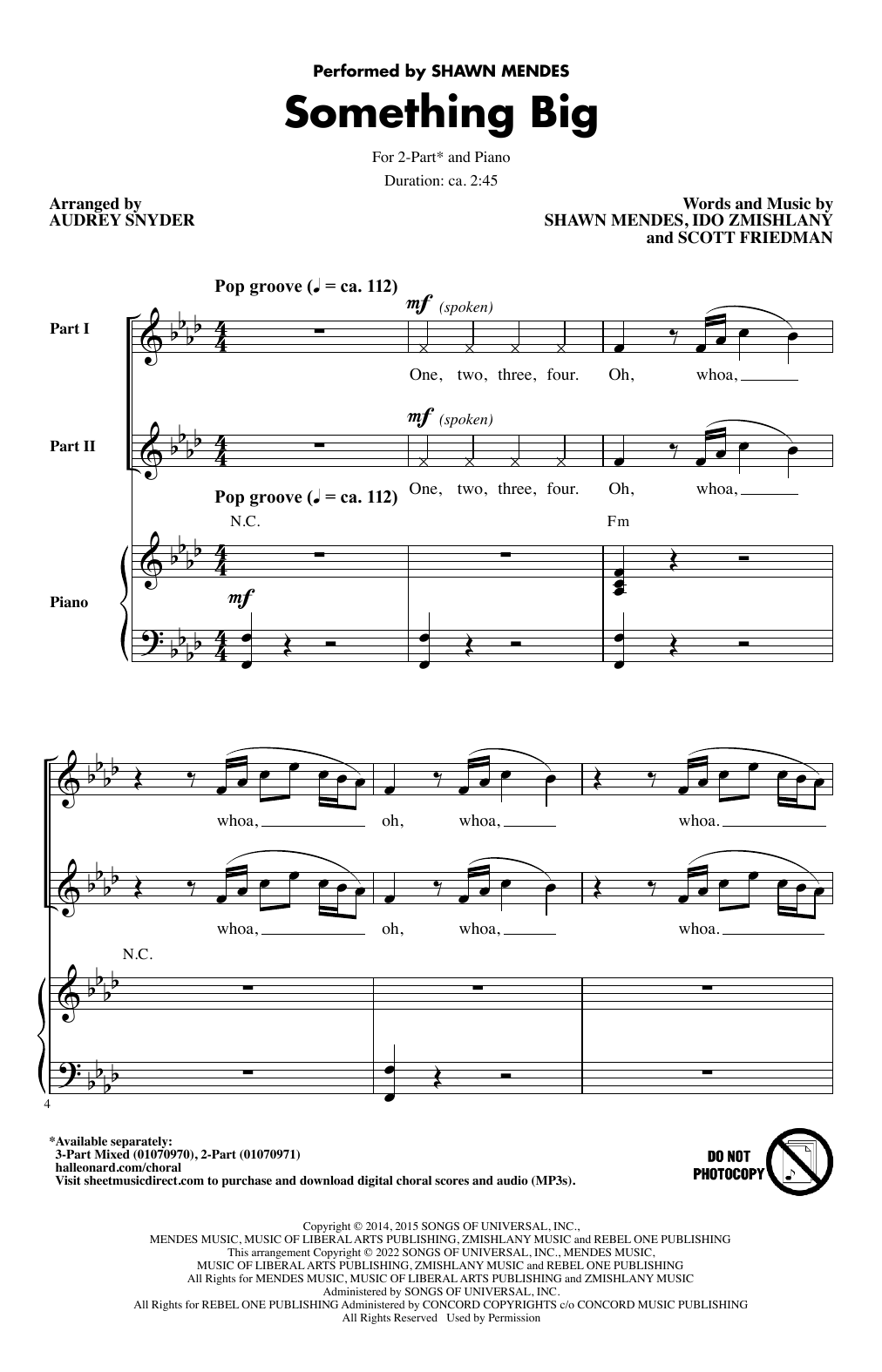 Download Shawn Mendes Something Big (arr. Audrey Snyder) Sheet Music and learn how to play 2-Part Choir PDF digital score in minutes