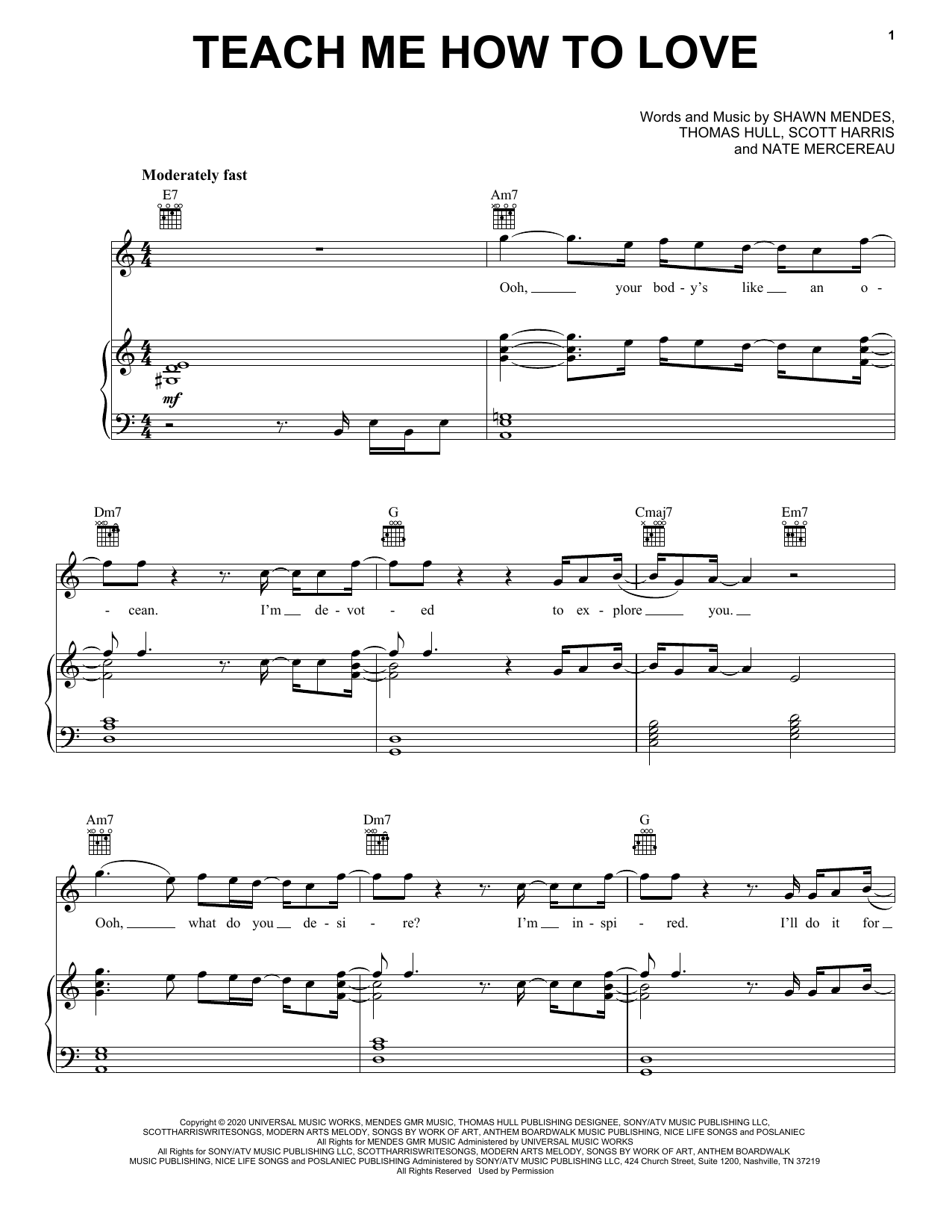 Download Shawn Mendes Teach Me How To Love Sheet Music and learn how to play Piano, Vocal & Guitar Chords (Right-Hand Melody) PDF digital score in minutes