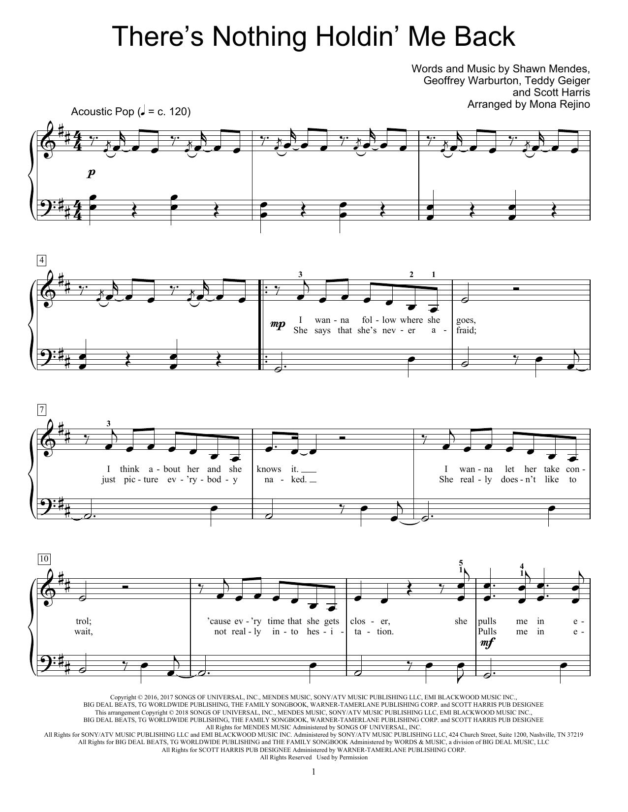 Download Shawn Mendes There's Nothing Holdin' Me Back (arr. Mona Rejino) Sheet Music and learn how to play Educational Piano PDF digital score in minutes