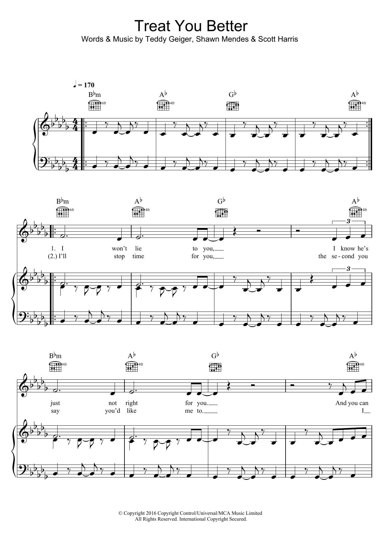 Download Shawn Mendes Treat You Better Sheet Music and learn how to play Easy Piano PDF digital score in minutes