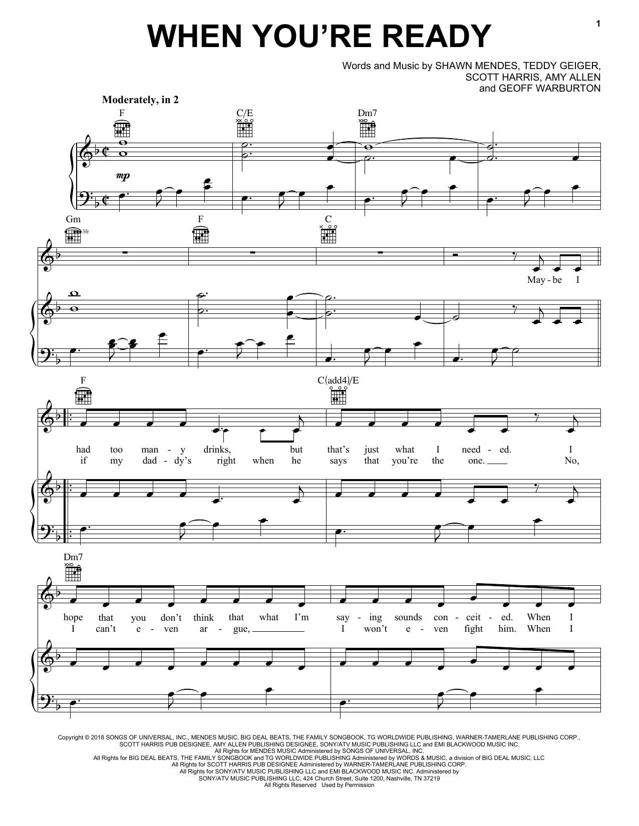 Download Shawn Mendes When You're Ready Sheet Music and learn how to play Piano, Vocal & Guitar Chords (Right-Hand Melody) PDF digital score in minutes