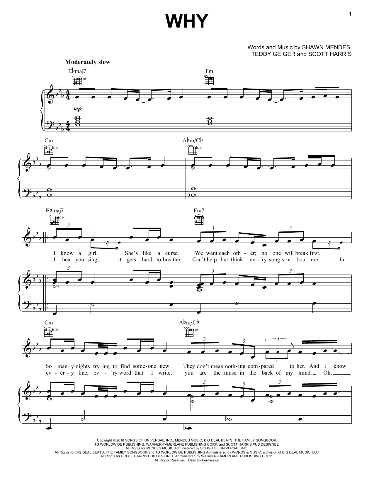 Download Shawn Mendes Why Sheet Music and learn how to play Piano, Vocal & Guitar Chords (Right-Hand Melody) PDF digital score in minutes