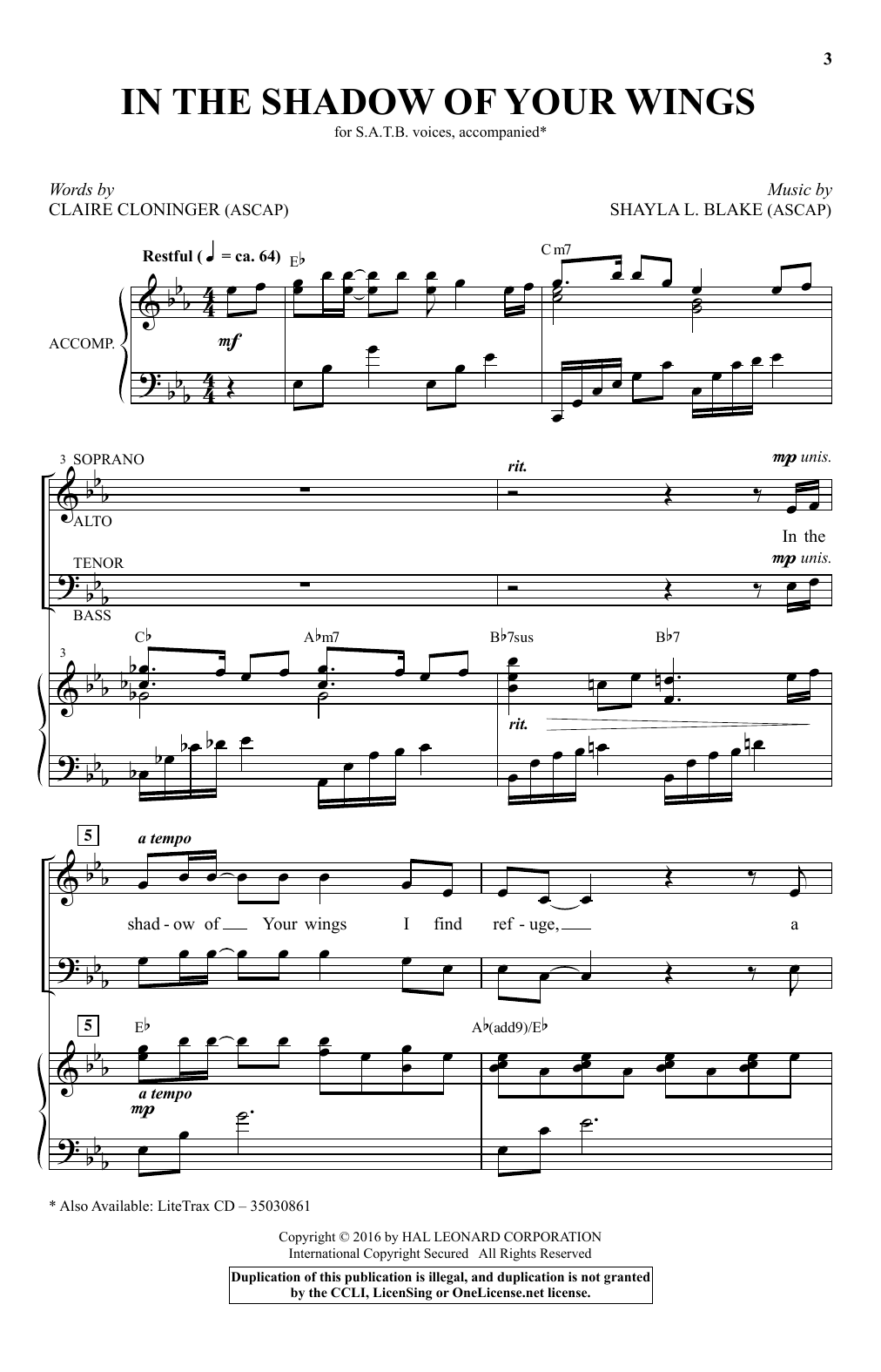 Download Shayla L. Blake In The Shadow Of Your Wings Sheet Music and learn how to play SATB PDF digital score in minutes
