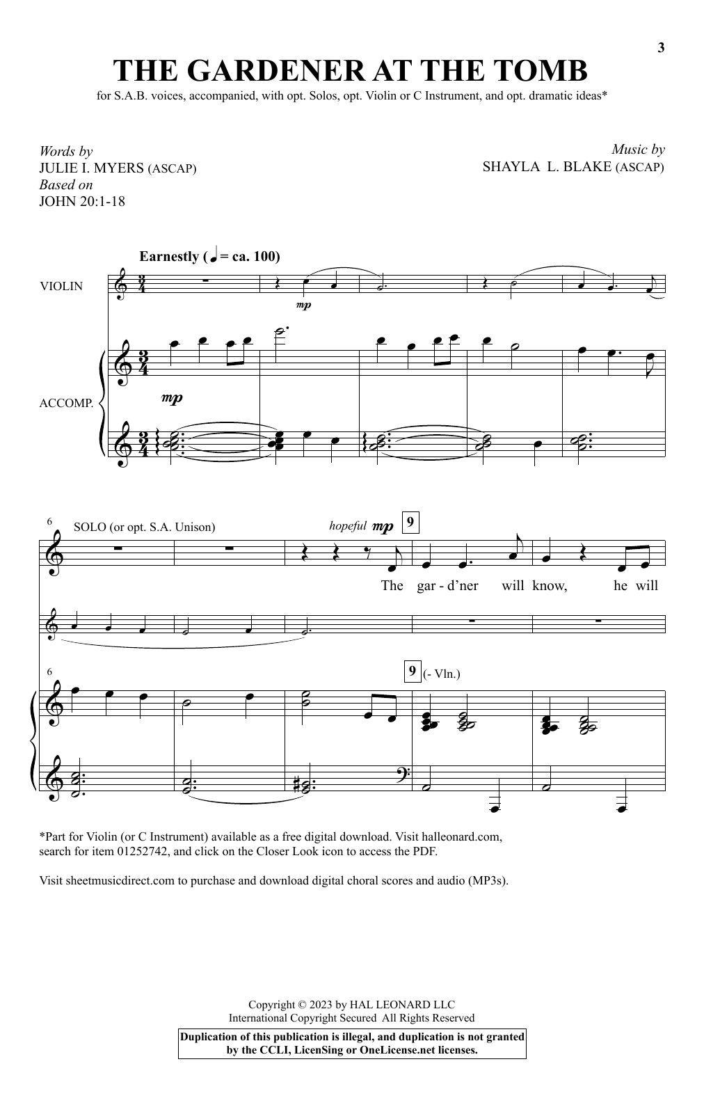 Download Shayla L. Blake The Gardener At The Tomb Sheet Music and learn how to play SAB Choir PDF digital score in minutes