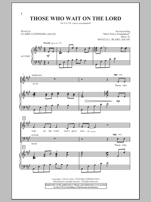 Download Shayla L. Blake Those Who Wait On The Lord Sheet Music and learn how to play SATB PDF digital score in minutes