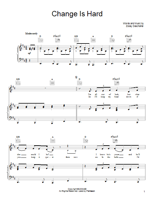 Download She & Him Change Is Hard Sheet Music and learn how to play Piano, Vocal & Guitar (Right-Hand Melody) PDF digital score in minutes