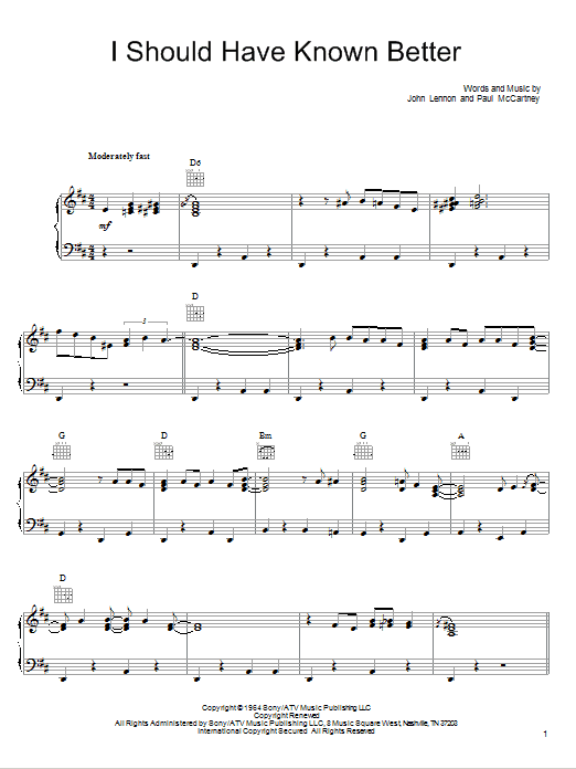 Download She & Him I Should Have Known Better Sheet Music and learn how to play Piano, Vocal & Guitar (Right-Hand Melody) PDF digital score in minutes