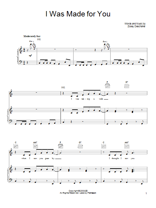 Download She & Him I Was Made For You Sheet Music and learn how to play Piano, Vocal & Guitar (Right-Hand Melody) PDF digital score in minutes
