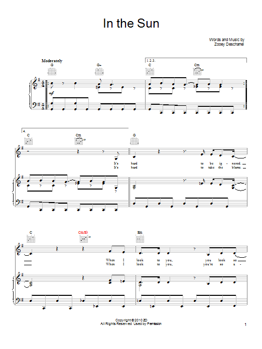 Download She & Him In The Sun Sheet Music and learn how to play Piano, Vocal & Guitar (Right-Hand Melody) PDF digital score in minutes