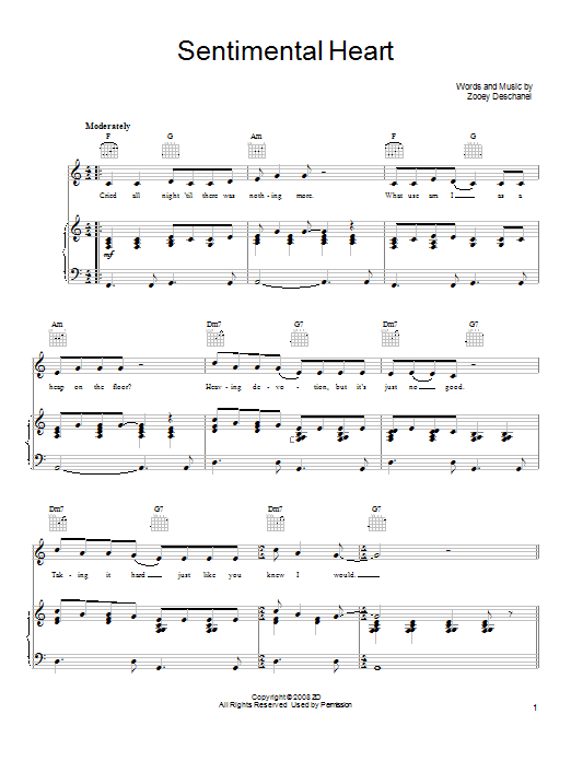 Download She & Him Sentimental Heart Sheet Music and learn how to play Piano, Vocal & Guitar (Right-Hand Melody) PDF digital score in minutes
