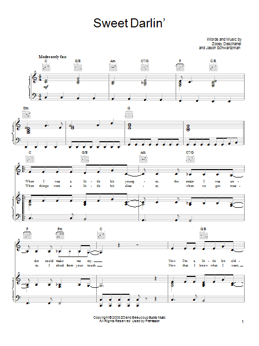 Download She & Him Sweet Darlin' Sheet Music and learn how to play Piano, Vocal & Guitar (Right-Hand Melody) PDF digital score in minutes