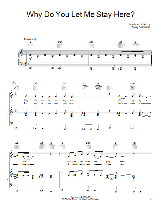 Download She & Him Why Do You Let Me Stay Here? Sheet Music and learn how to play Piano, Vocal & Guitar (Right-Hand Melody) PDF digital score in minutes