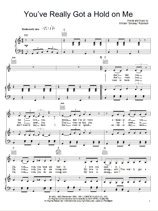 Download She & Him You've Really Got A Hold On Me Sheet Music and learn how to play Piano, Vocal & Guitar (Right-Hand Melody) PDF digital score in minutes