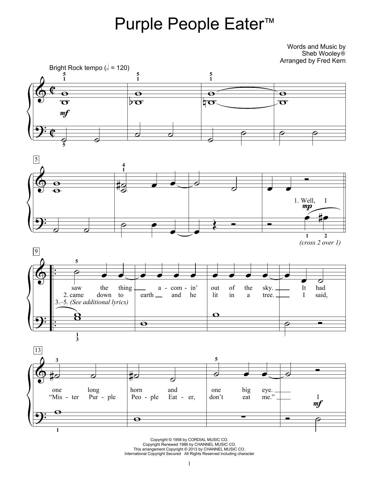 Download Sheb Wooley Purple People Eater (arr. Fred Kern) Sheet Music and learn how to play Educational Piano PDF digital score in minutes