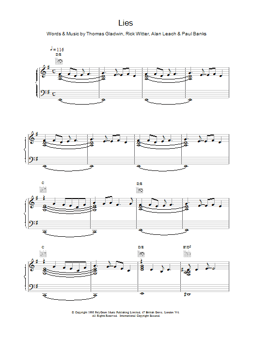 Download Shed 7 Lies Sheet Music and learn how to play Piano, Vocal & Guitar (Right-Hand Melody) PDF digital score in minutes