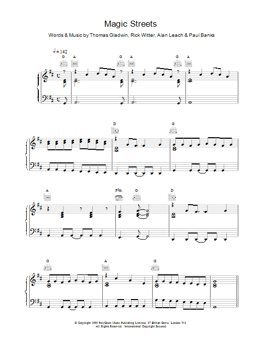 Download Shed 7 Magic Streets Sheet Music and learn how to play Piano, Vocal & Guitar (Right-Hand Melody) PDF digital score in minutes