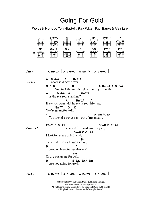 Download Shed 7 Going For Gold Sheet Music and learn how to play Lyrics & Chords PDF digital score in minutes