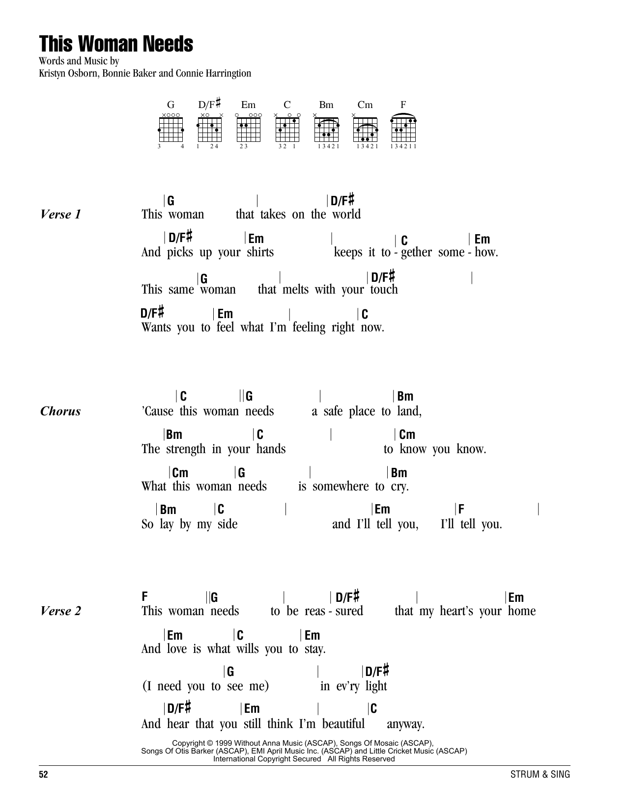 Download SHeDAISY This Woman Needs Sheet Music and learn how to play Lyrics & Chords PDF digital score in minutes