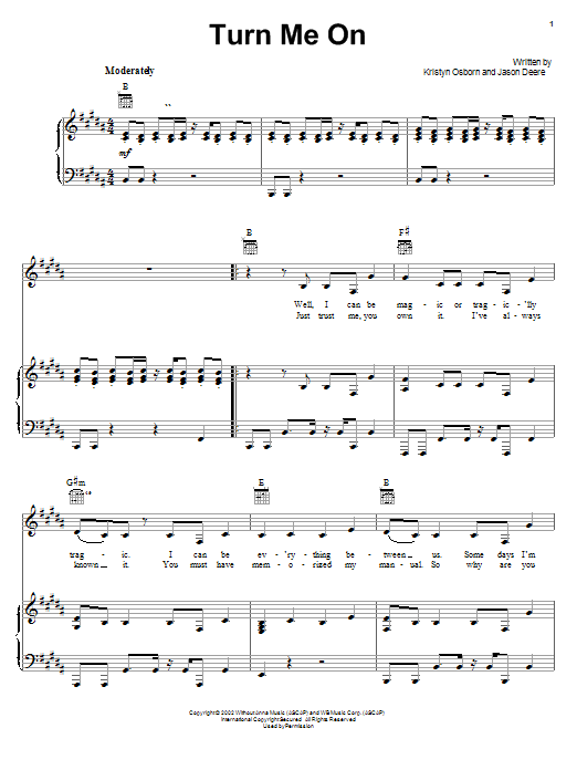 Download SHeDAISY Turn Me On Sheet Music and learn how to play Piano, Vocal & Guitar (Right-Hand Melody) PDF digital score in minutes