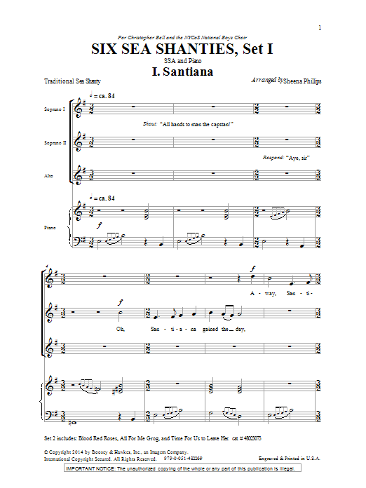 Download Sheena Phillips Six Sea Shanties Vol. 1 Sheet Music and learn how to play SSA PDF digital score in minutes