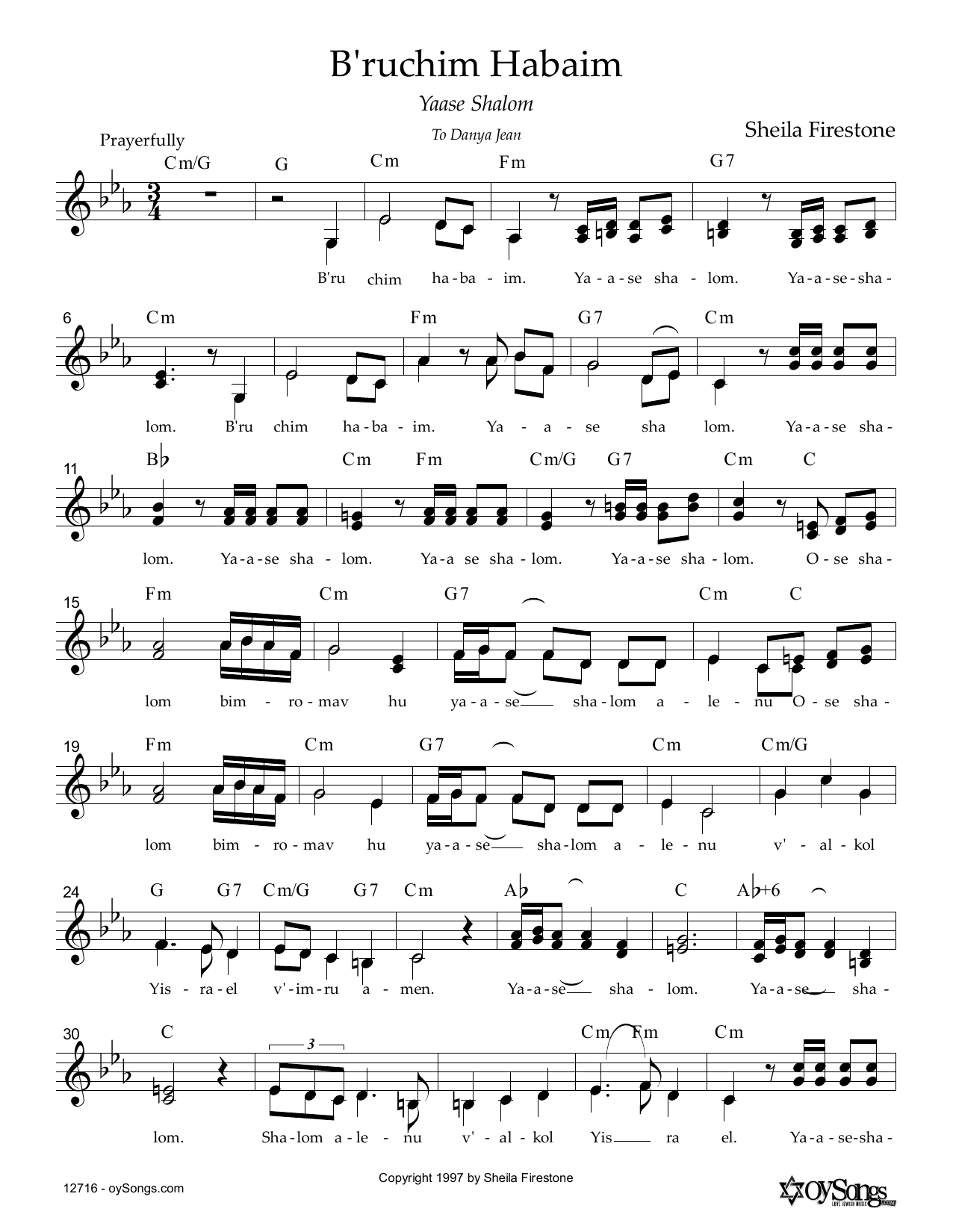 Download Sheila Firestone B'ruchim Habaim Sheet Music and learn how to play Piano, Vocal & Guitar (Right-Hand Melody) PDF digital score in minutes