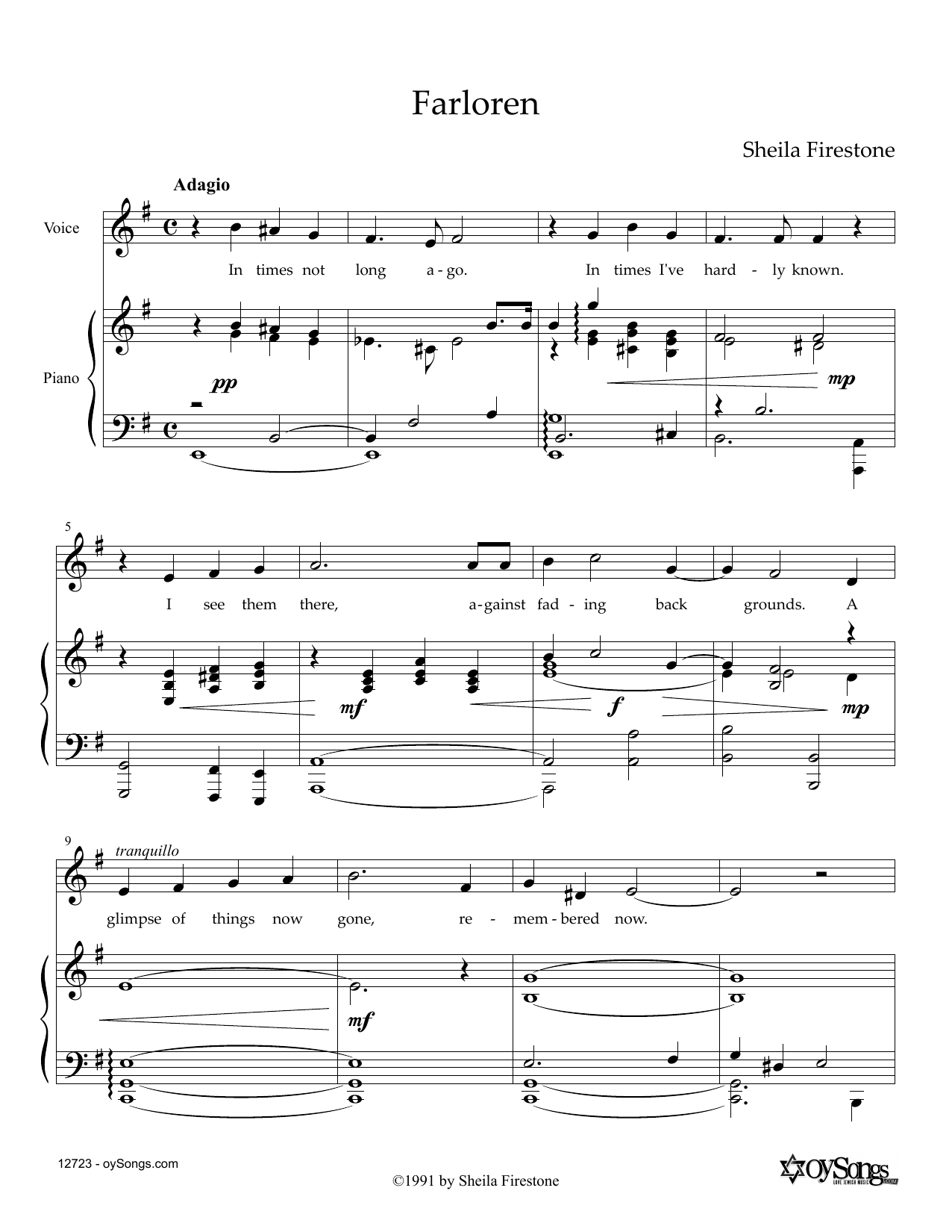 Download Sheila Firestone Farloren Sheet Music and learn how to play Piano & Vocal PDF digital score in minutes