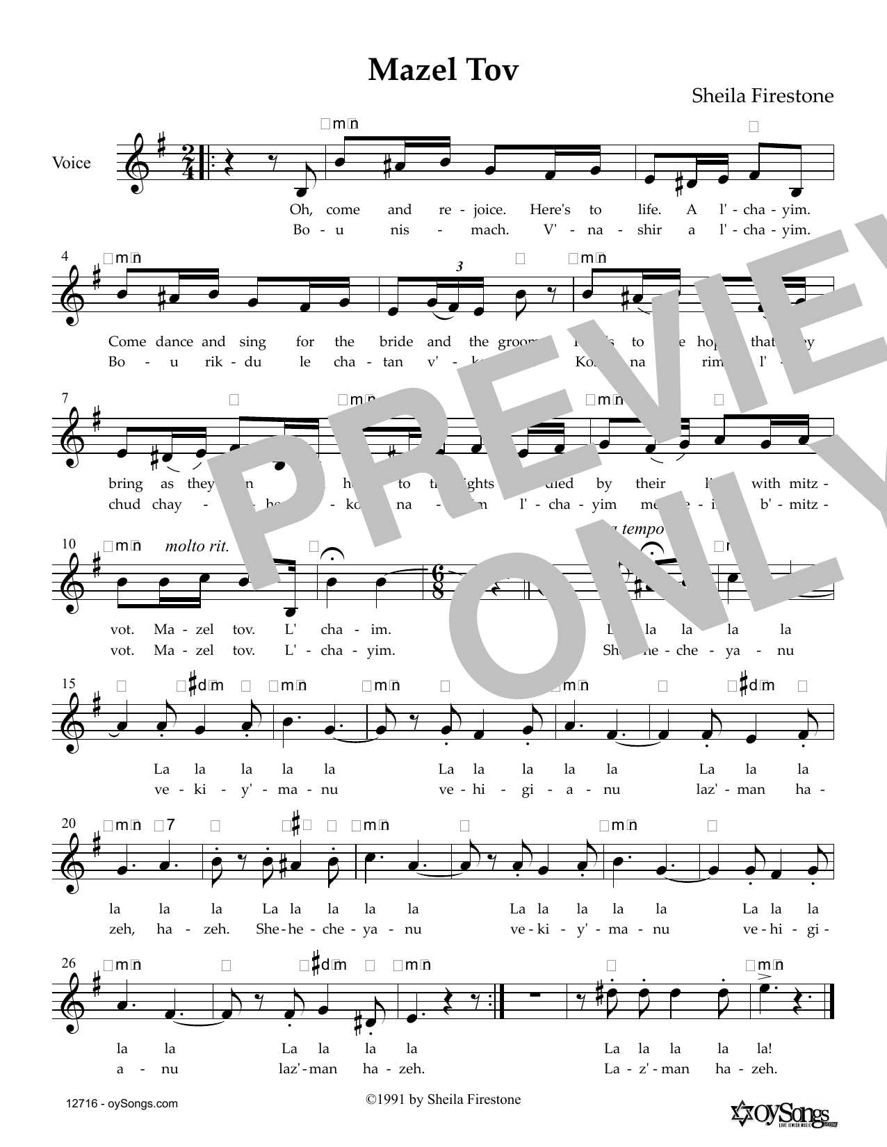 Download Sheila Firestone Mazel Tov Firestone Lead Sheet Music and learn how to play Melody Line, Lyrics & Chords PDF digital score in minutes
