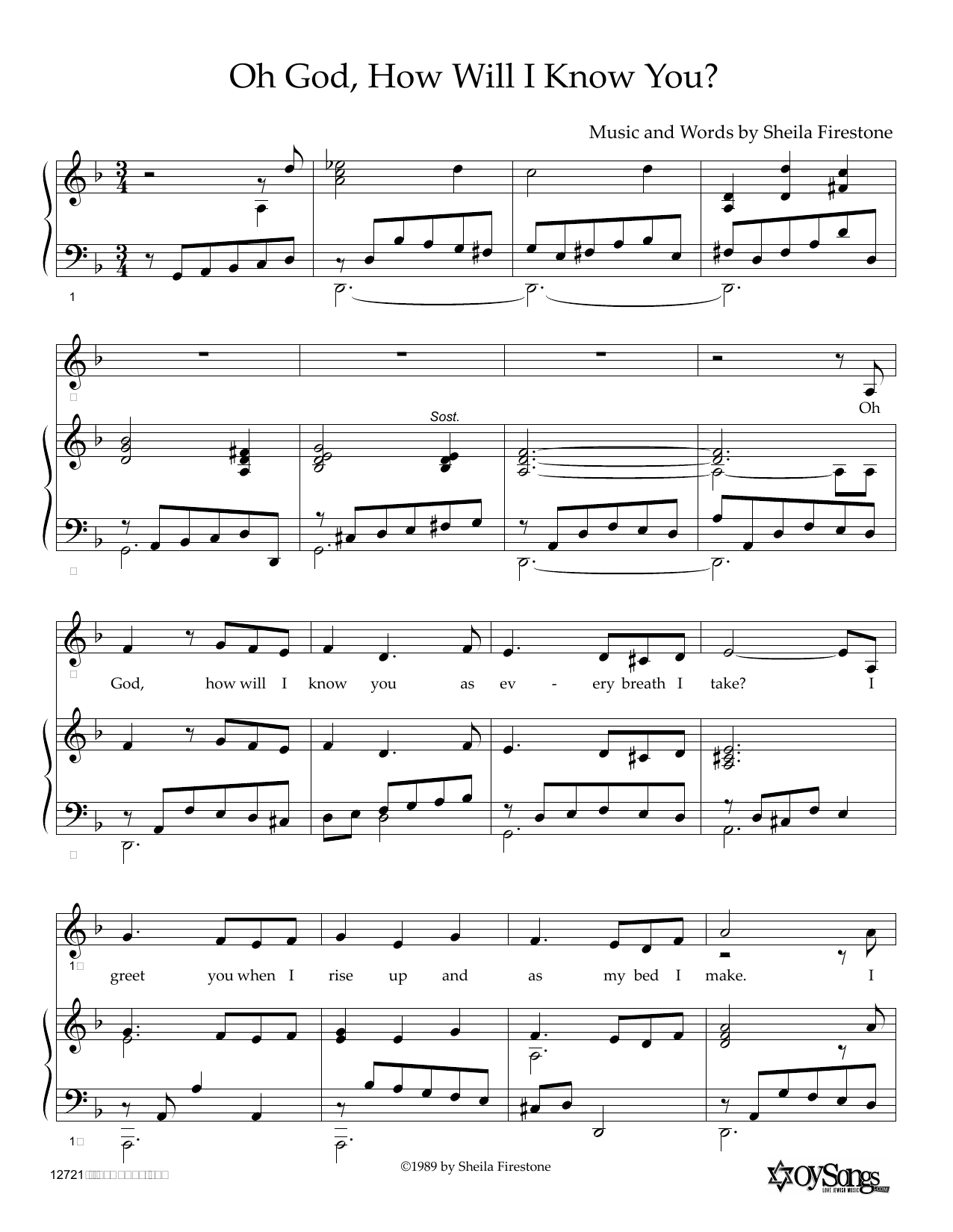 Download Sheila Firestone Oh God How Will I Know You Sheet Music and learn how to play Piano & Vocal PDF digital score in minutes