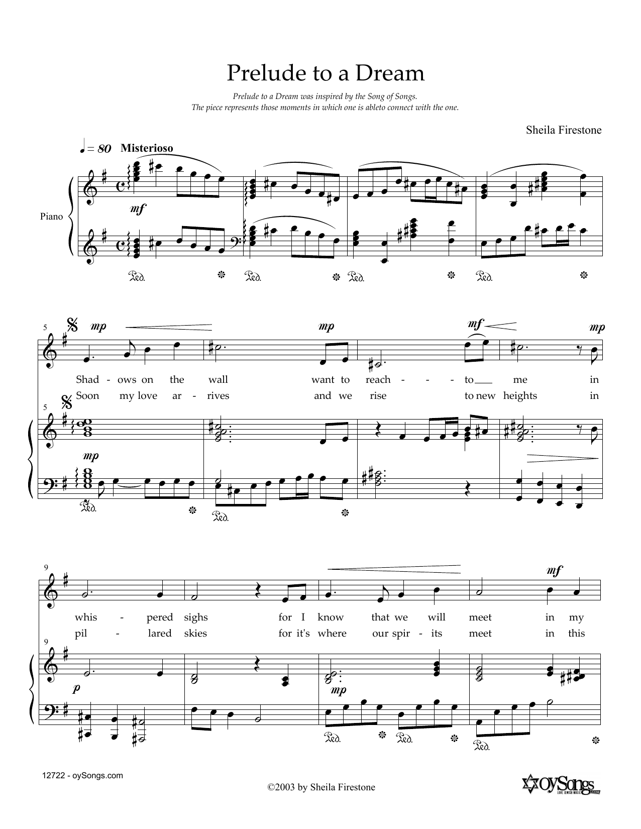 Download Sheila Firestone Prelude To A Dream Sheet Music and learn how to play Piano & Vocal PDF digital score in minutes
