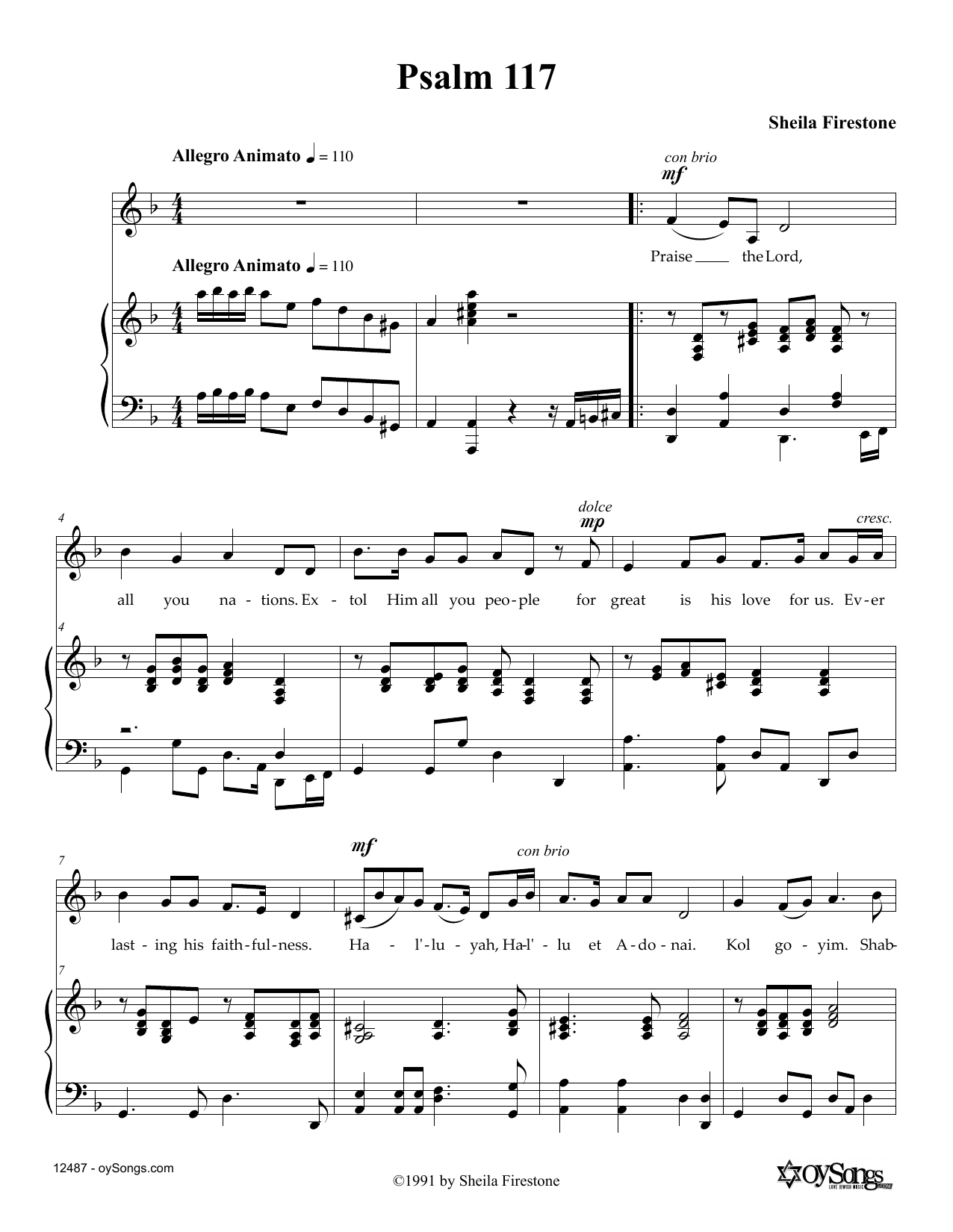 Download Sheila Firestone Psalm 117 Sheet Music and learn how to play Piano, Vocal & Guitar (Right-Hand Melody) PDF digital score in minutes