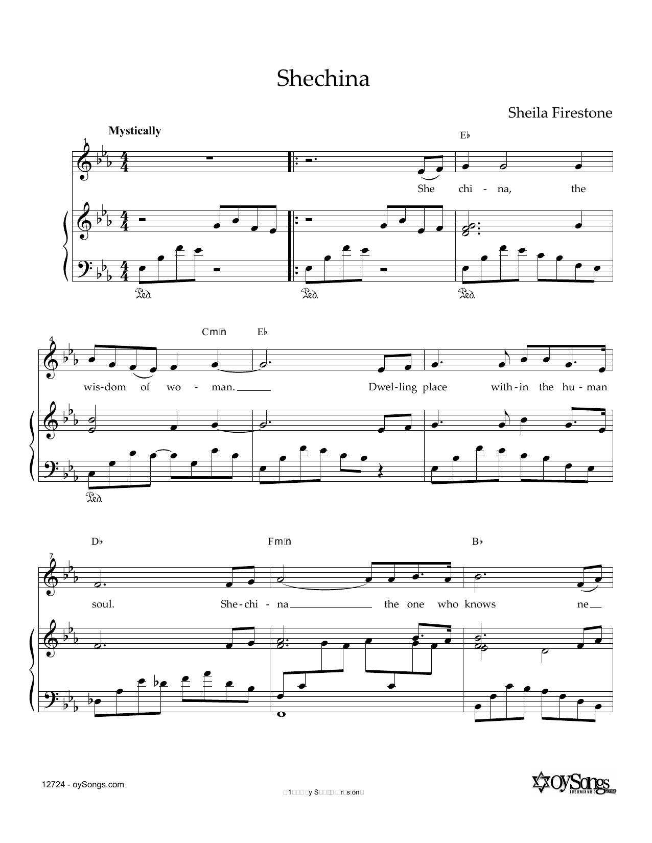 Download Sheila Firestone Shechina Sheet Music and learn how to play Piano & Vocal PDF digital score in minutes