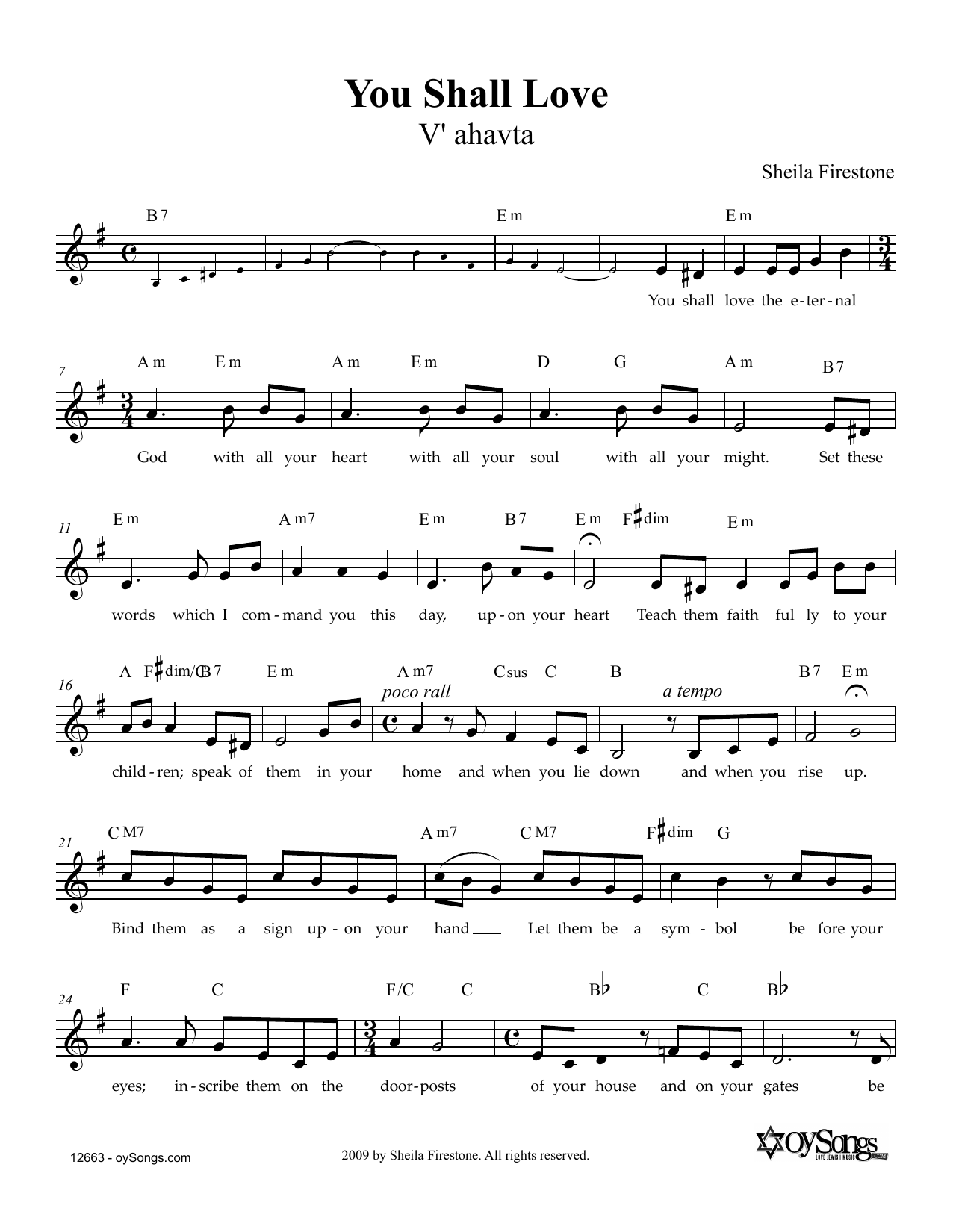 Download Sheila Firestone You Shall Love Sheet Music and learn how to play Melody Line, Lyrics & Chords PDF digital score in minutes