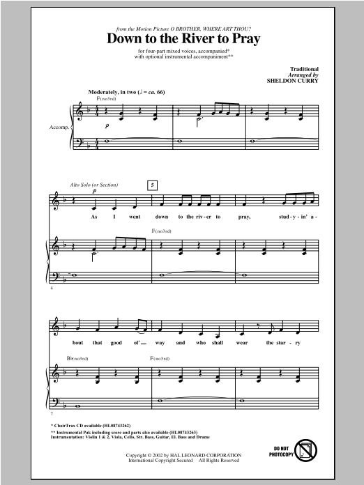 Download Traditional Spiritual Down To The River To Pray (arr. Sheldon Curry) Sheet Music and learn how to play SATB PDF digital score in minutes