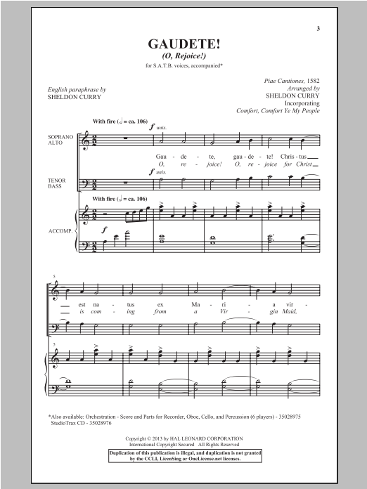 Download Sheldon Curry Gaudete! (O, Rejoice!) Sheet Music and learn how to play SATB PDF digital score in minutes