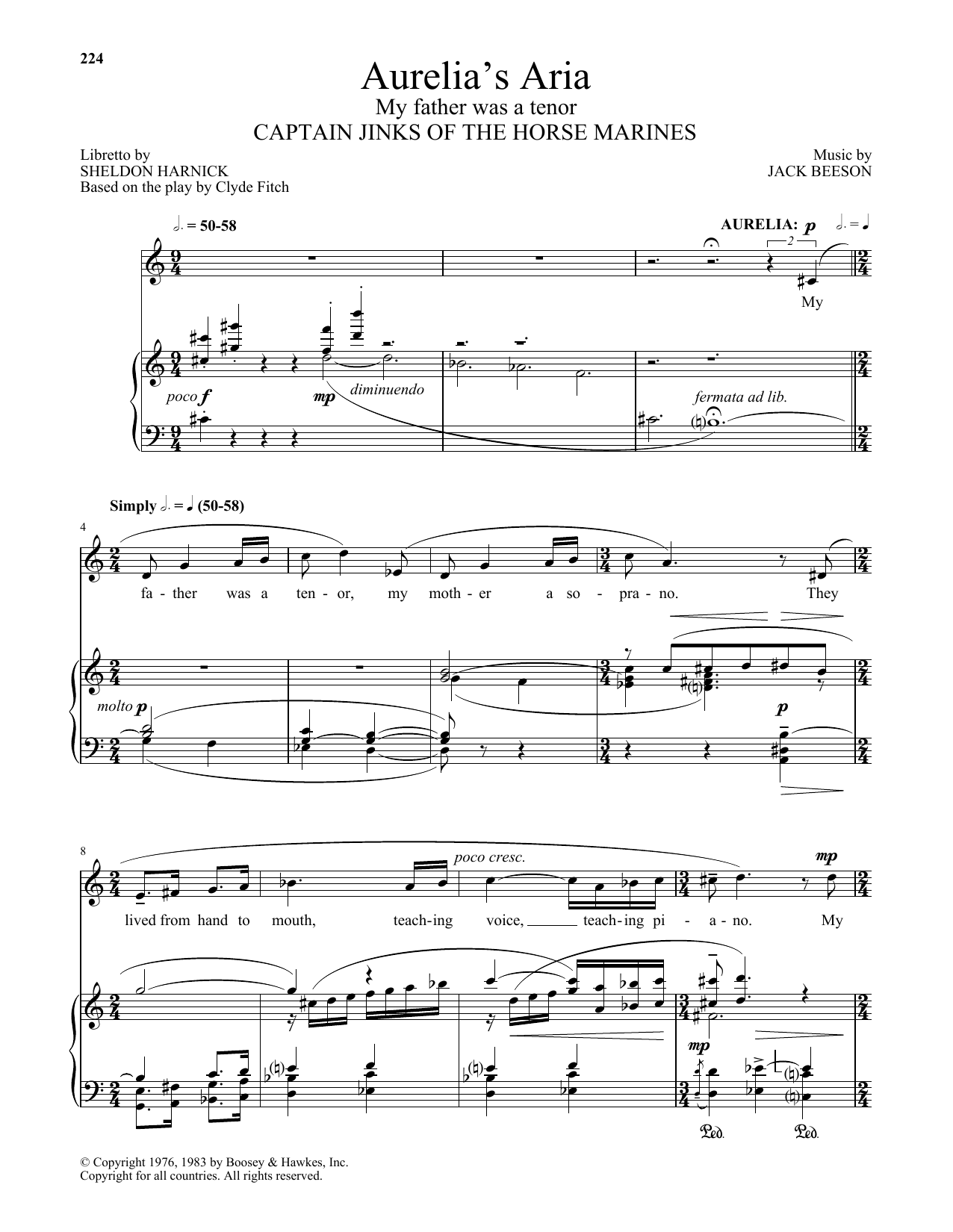 Download Sheldon Harnick Aurelia's Aria (My Father Was A Tenor) Sheet Music and learn how to play Piano & Vocal PDF digital score in minutes