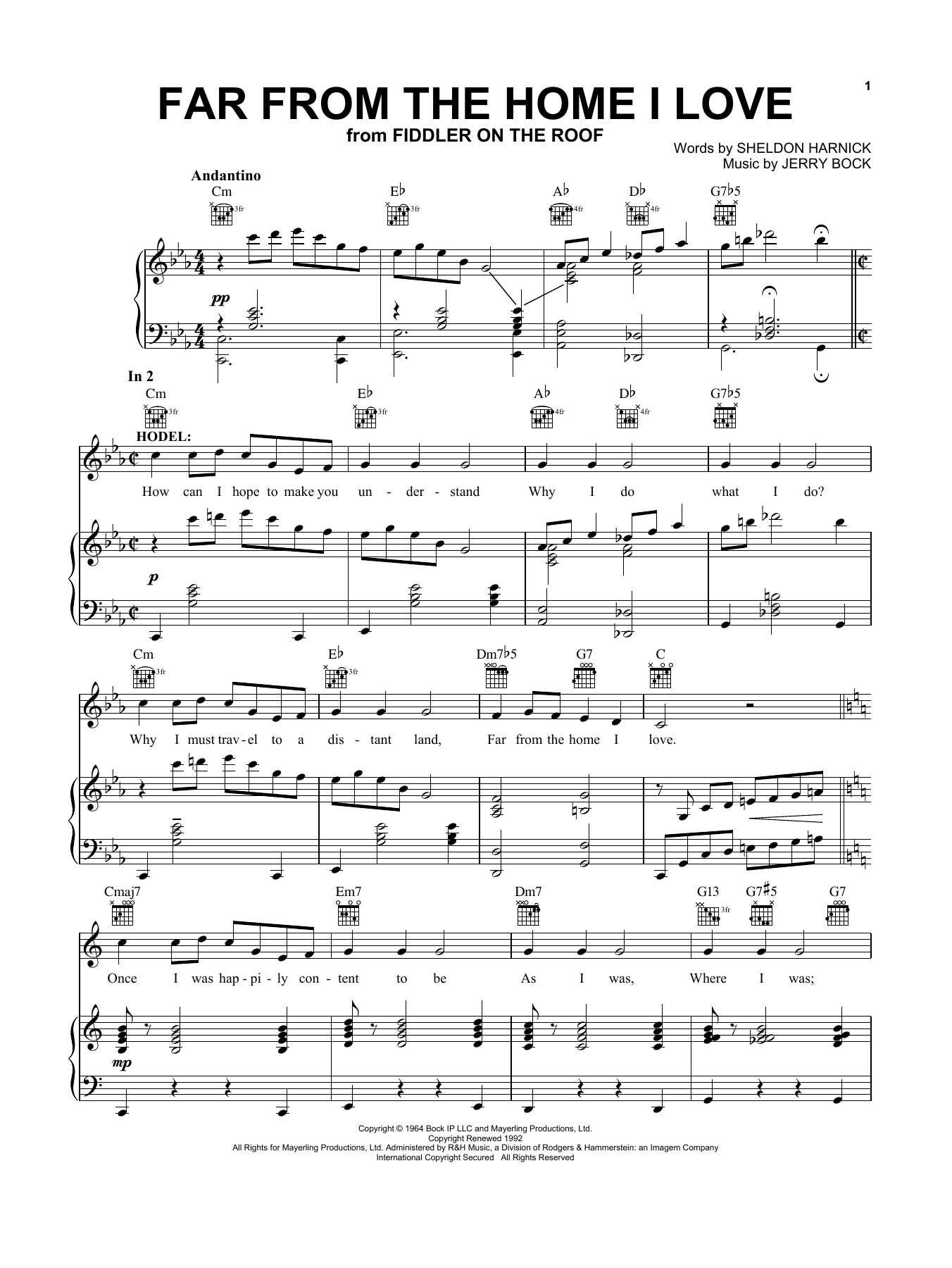 Download Sheldon Harnick Far From The Home I Love Sheet Music and learn how to play Vocal Pro + Piano/Guitar PDF digital score in minutes