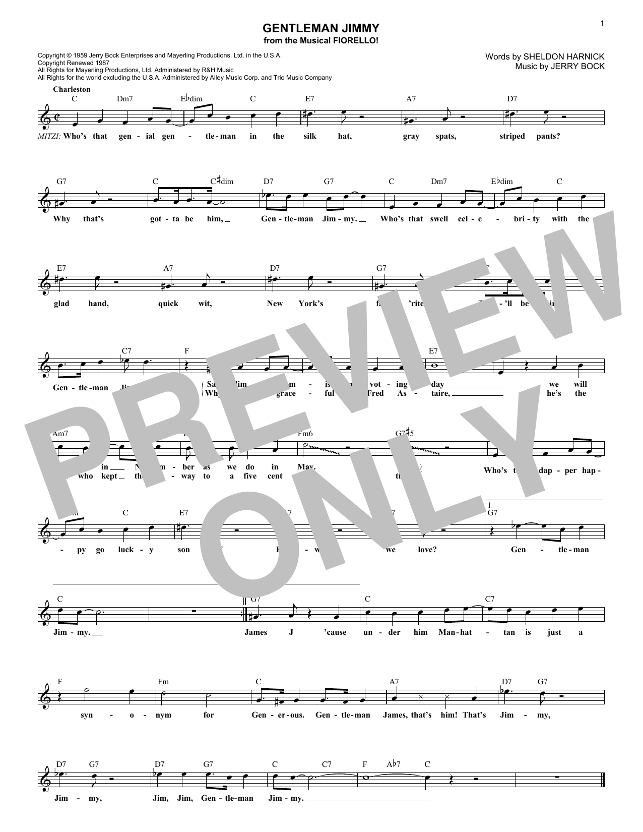 Download Sheldon Harnick Gentleman Jimmy Sheet Music and learn how to play Melody Line, Lyrics & Chords PDF digital score in minutes