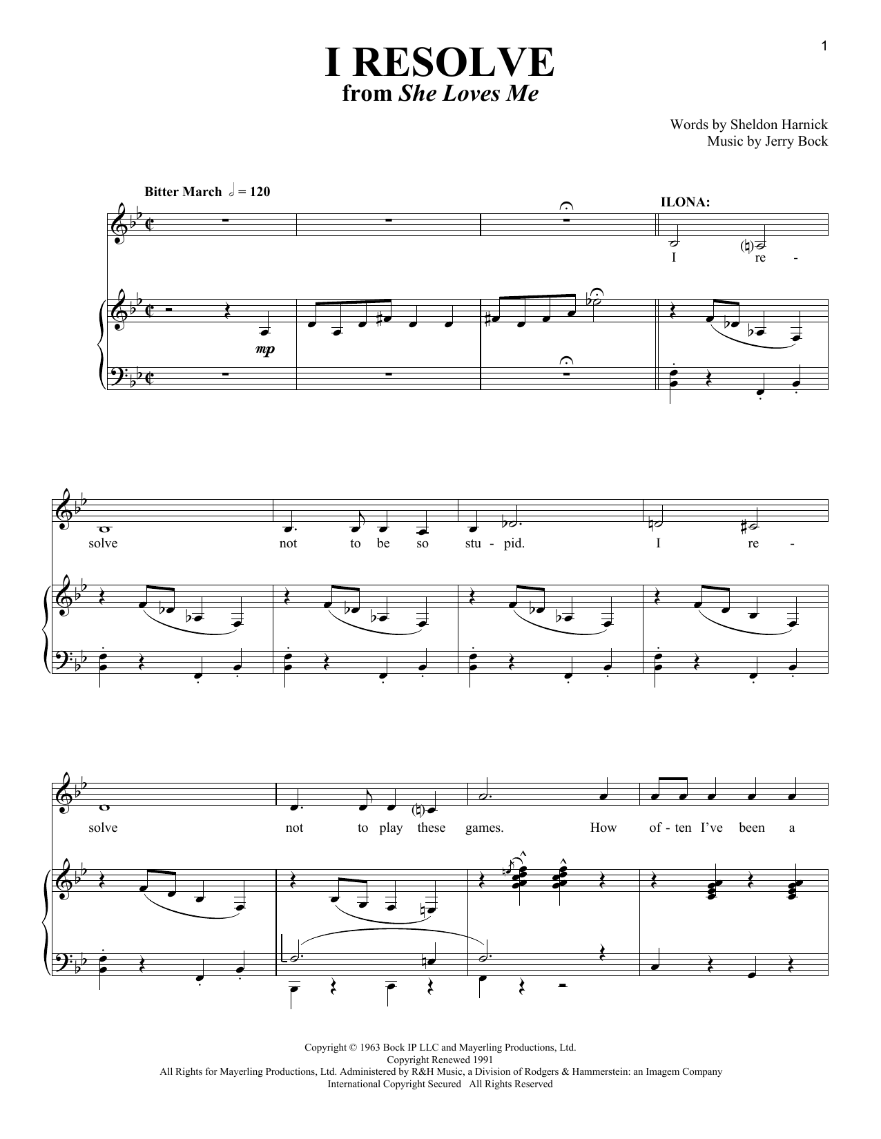 Download Sheldon Harnick I Resolve Sheet Music and learn how to play Piano & Vocal PDF digital score in minutes