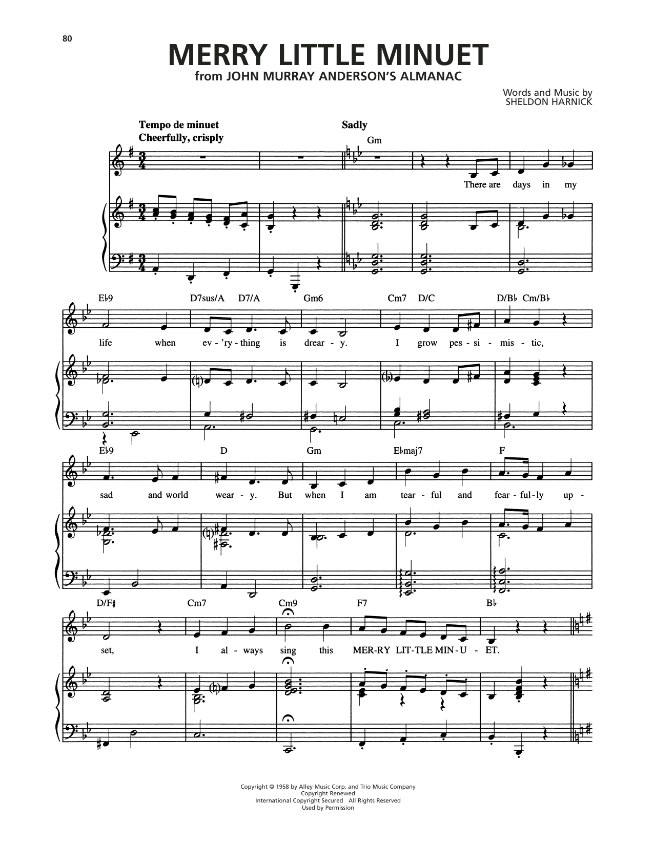 Download Sheldon Harnick Merry Little Minuet (from She Loves Me) Sheet Music and learn how to play Piano, Vocal & Guitar Chords (Right-Hand Melody) PDF digital score in minutes