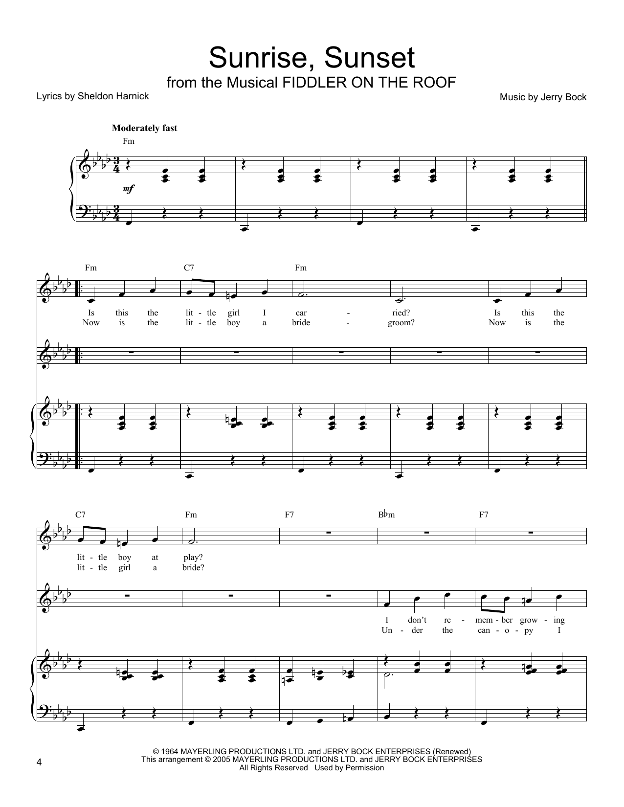 Download Sheldon Harnick Sunrise, Sunset Sheet Music and learn how to play Vocal Duet PDF digital score in minutes