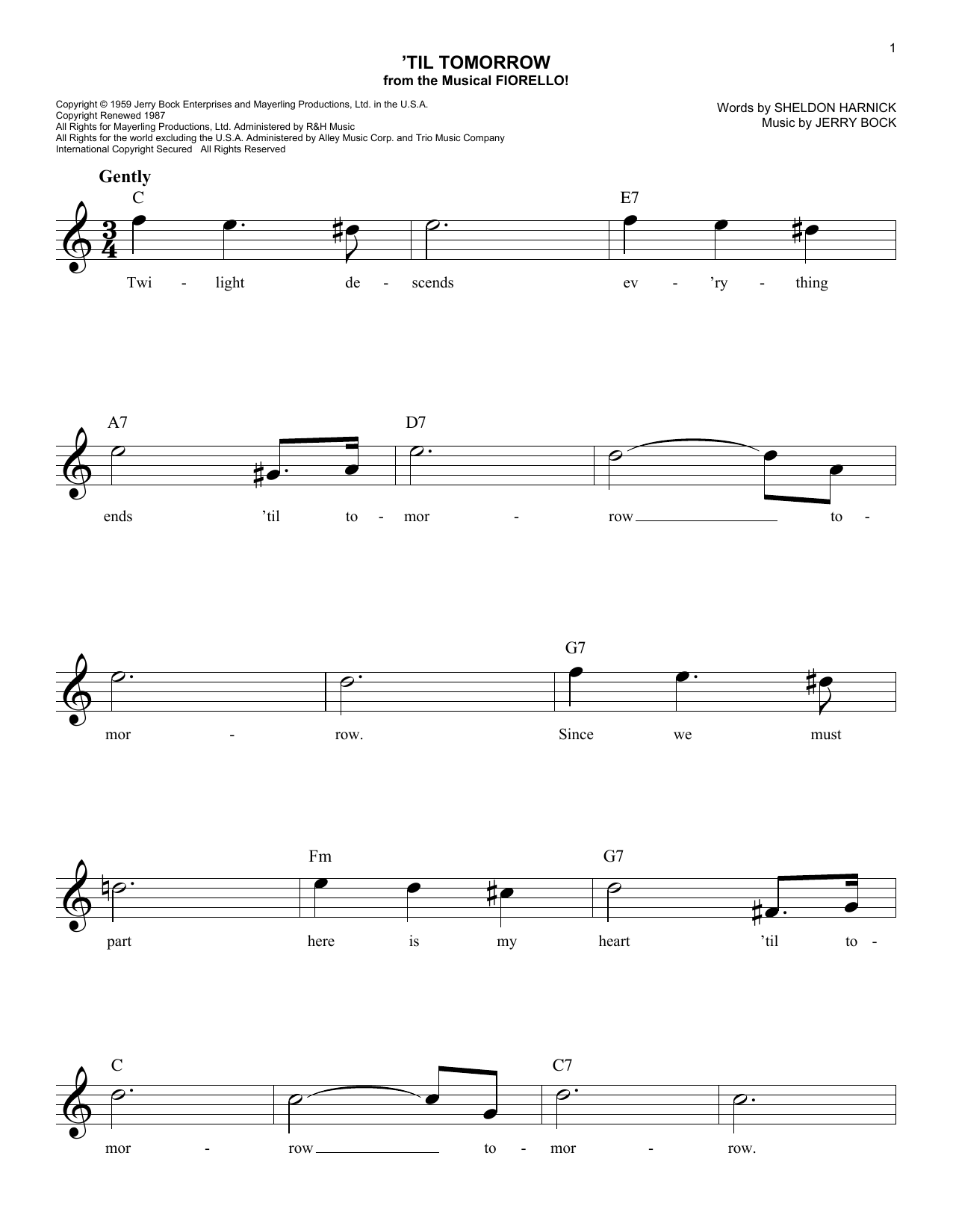 Download Sheldon Harnick 'Til Tomorrow Sheet Music and learn how to play Lead Sheet / Fake Book PDF digital score in minutes