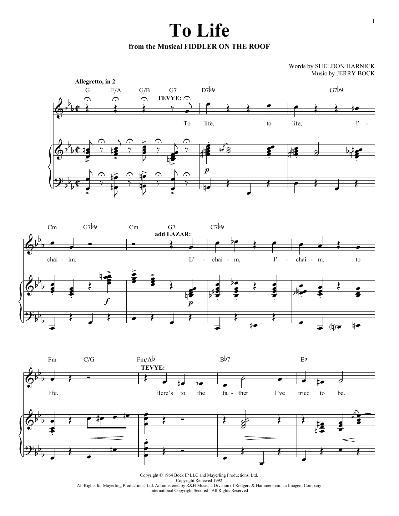 Download Sheldon Harnick To Life Sheet Music and learn how to play Voice PDF digital score in minutes