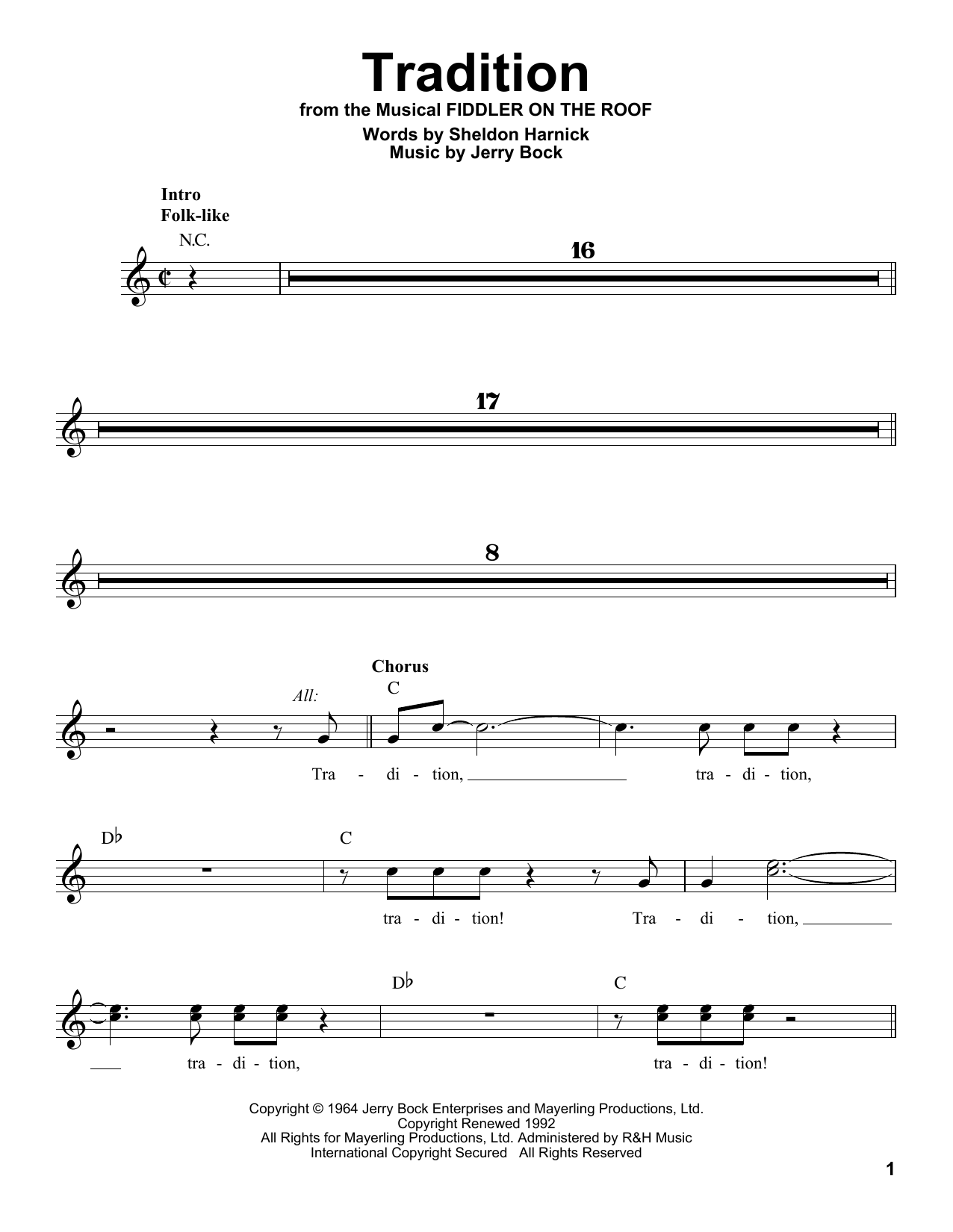 Download Sheldon Harnick Tradition Sheet Music and learn how to play Voice PDF digital score in minutes