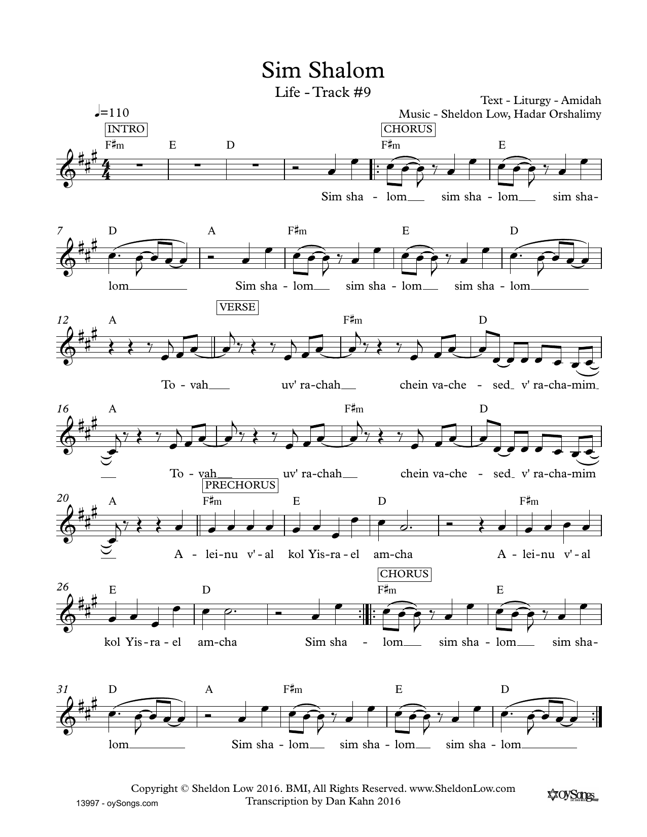 Download Sheldon Low Sim Shalom Sheet Music and learn how to play Lead Sheet / Fake Book PDF digital score in minutes