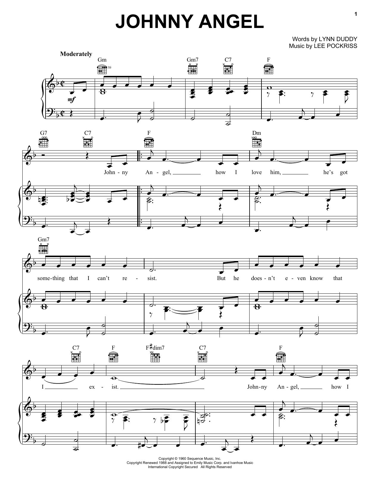 Download Shelley Fabares Johnny Angel Sheet Music and learn how to play Piano, Vocal & Guitar Chords (Right-Hand Melody) PDF digital score in minutes