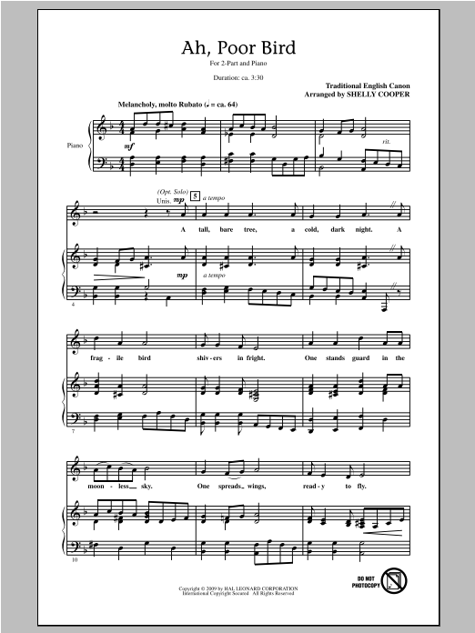 Download Shelly Cooper Ah, Poor Bird Sheet Music and learn how to play 2-Part Choir PDF digital score in minutes