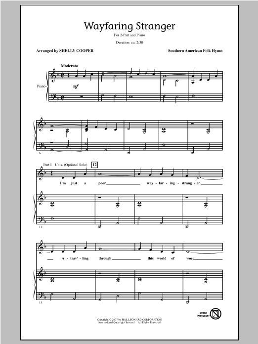 Download Shelly Cooper Wayfaring Stranger Sheet Music and learn how to play 2-Part Choir PDF digital score in minutes