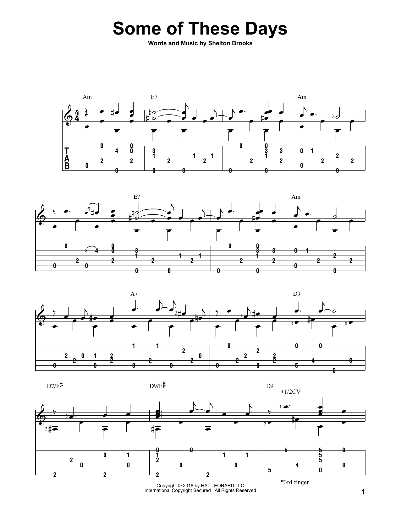 Download Shelton Brooks Some Of These Days Sheet Music and learn how to play Solo Guitar PDF digital score in minutes