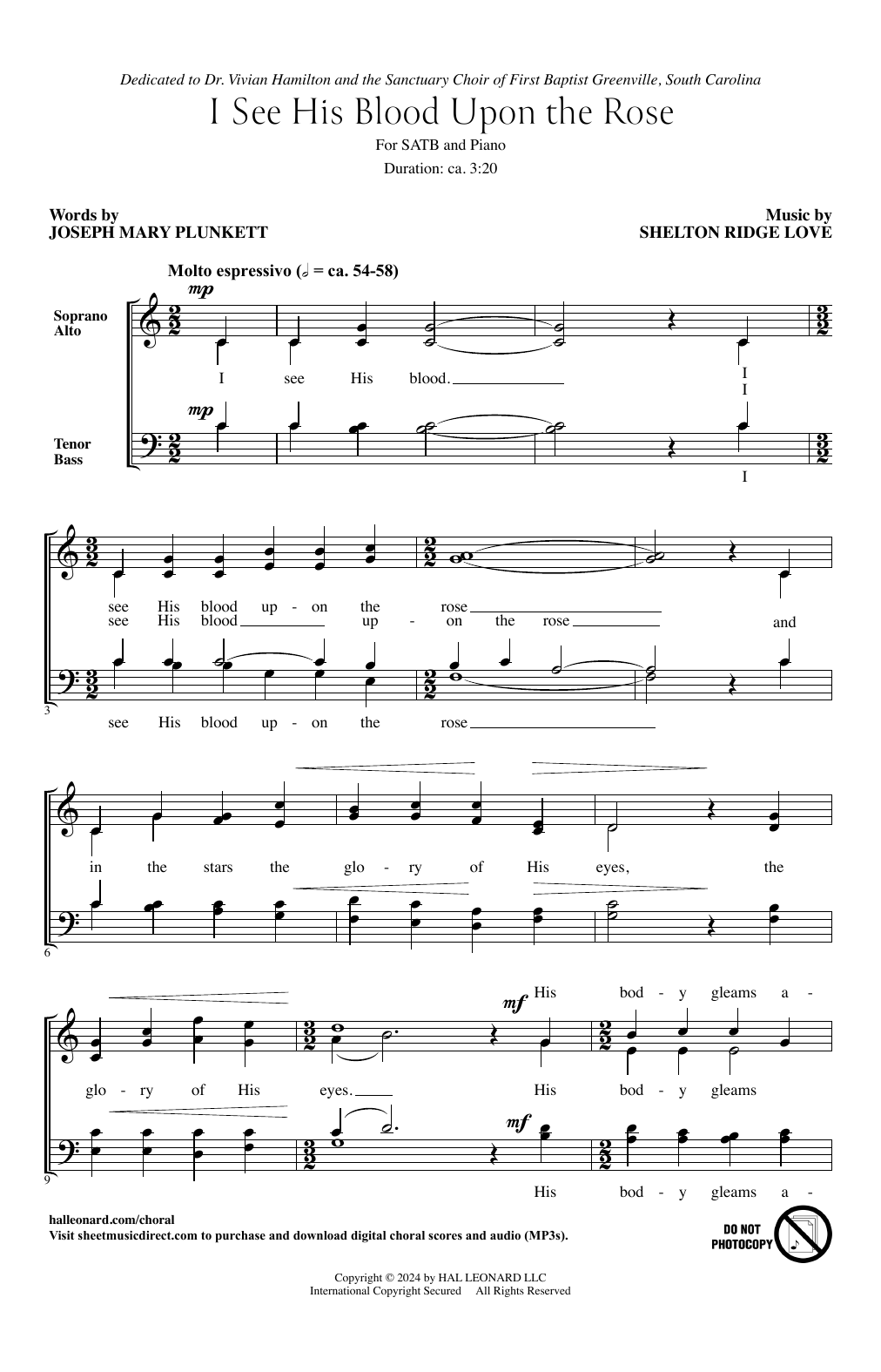 Download Shelton Ridge Love I See His Blood Upon The Rose Sheet Music and learn how to play SATB Choir PDF digital score in minutes